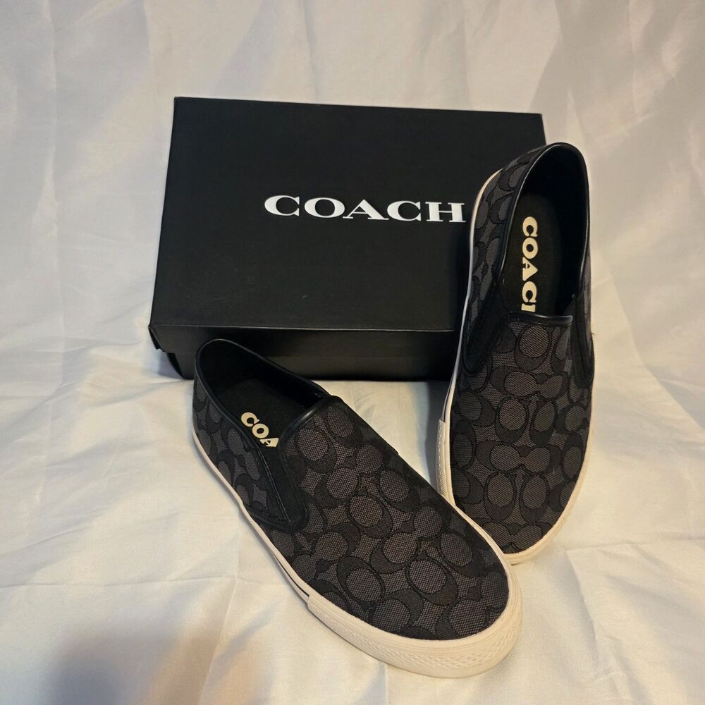 Coach Men's Black Signature Jacquard Slip On Skate Sneaker (C8958) Sz 8 D
